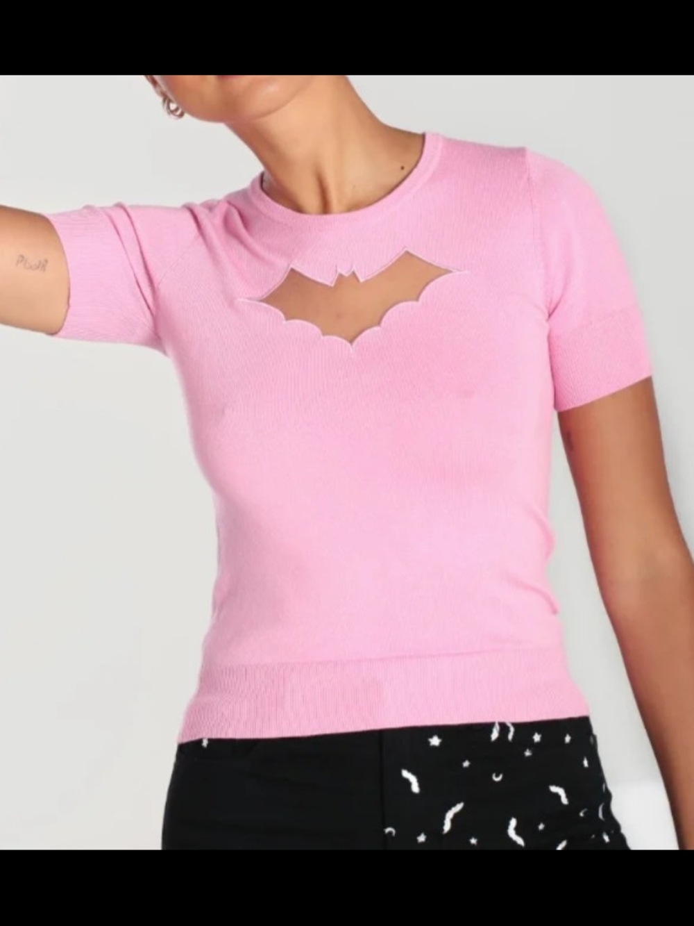 Hell Bunny Pastel Pink Short Sleeve Knit Top with Bat Cutout